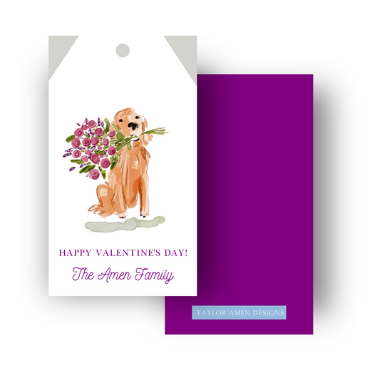 Golden Retriever Purple Flowers Valentine