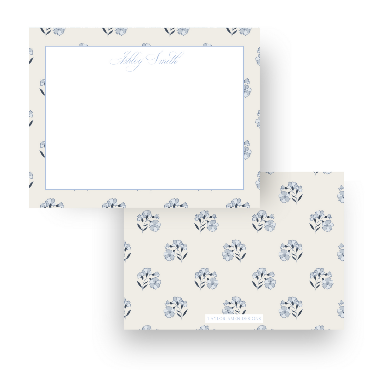 Blue Cream Floral Stationery